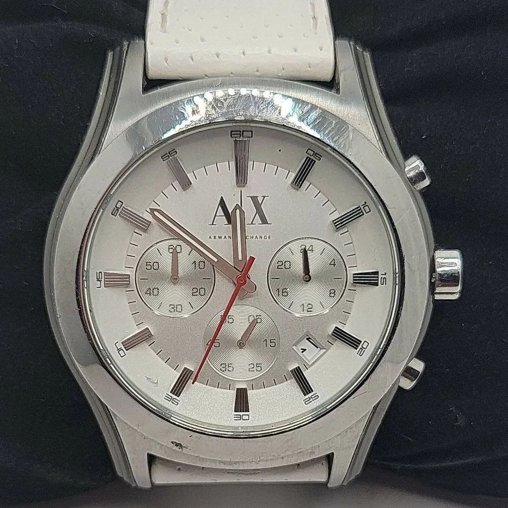 Armani Exchange AX2071 Men's White Leather Analog Dial Quartz Wrist Watch BC499